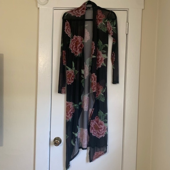 Derek heart Sheer Black Floral Kimono size Small - Picture 2 of 7